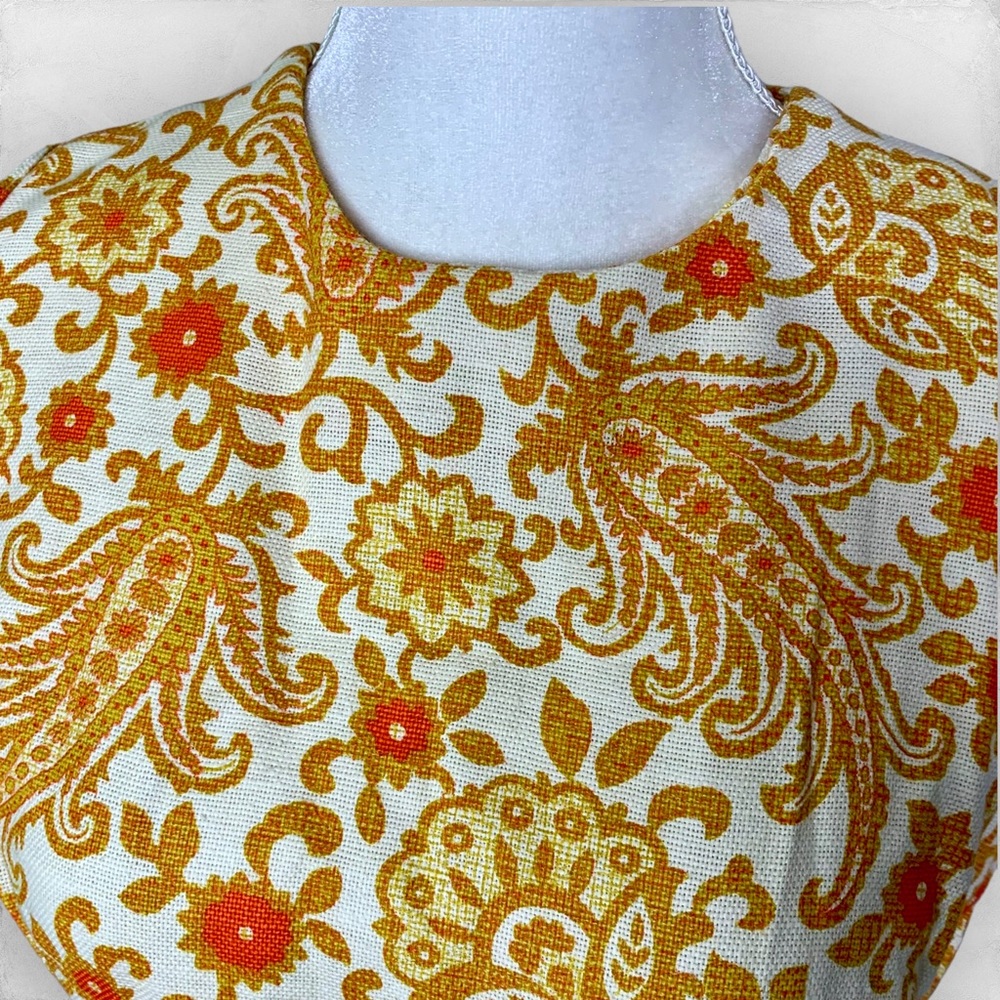 vintage 70s Sears paisley a-line dress 10 yellow gold orange go-go retro mod NWT